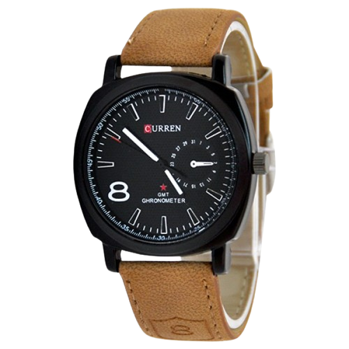 CURREN Men's GMT Chronometer Watch – Black Dial & Brown Leather Strap"