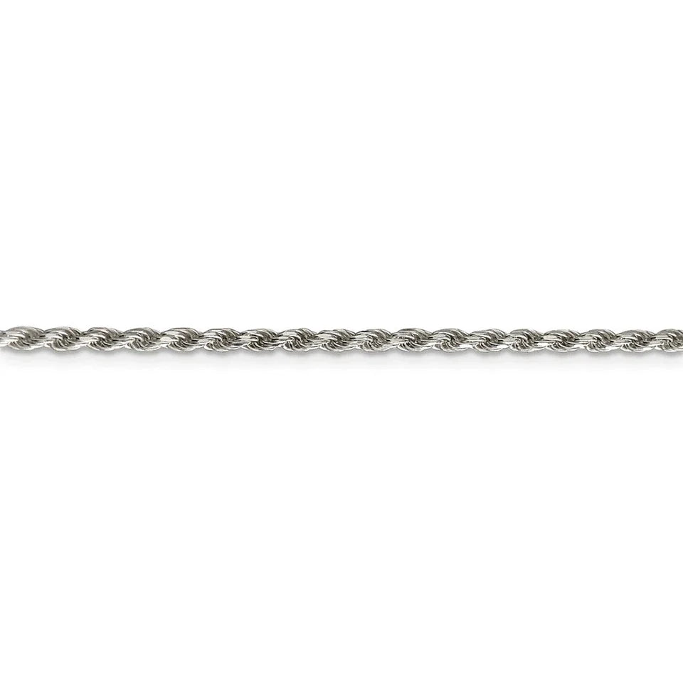 Sterling Silver 2.25mm Shiny-Cut Rope Chain Necklace For Men.