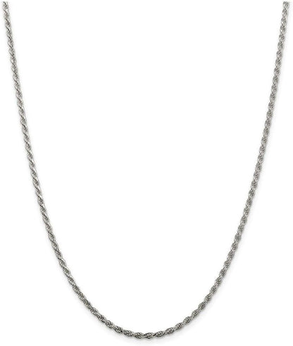 Sterling Silver 2.25mm Shiny-Cut Rope Chain Necklace For Men.