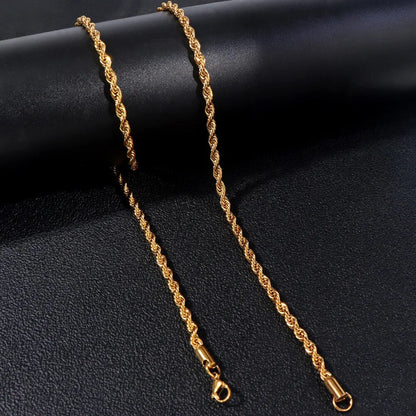 Sterling Golden 2.25mm Shiny-Cut Rope Chain Necklace For Men.